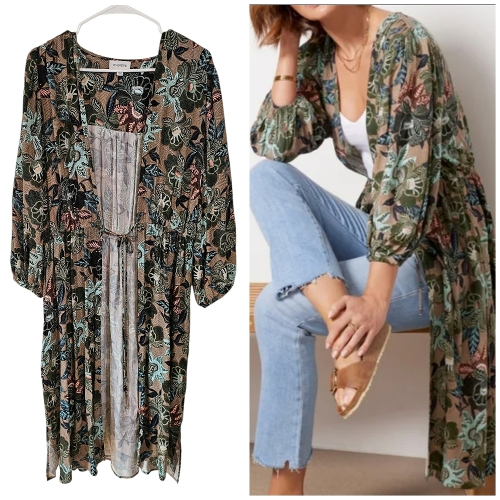 Evereve Mindy Kimono Floral Duster Maxi Tie Front Wrap Style
